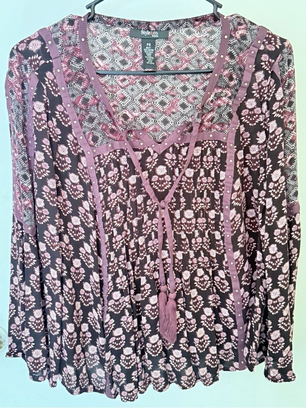 Style & Co. Purple Floral Peasant Blouse